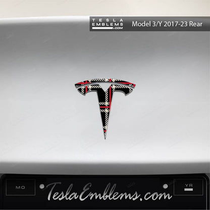 Black Plaid Tesla Emblem Decals (Front + Back Emblem Decals) | Model 3