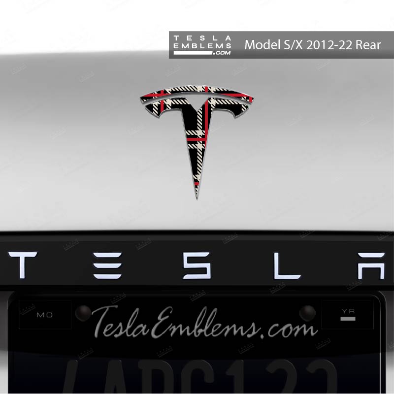 Black Plaid Tesla Emblem Decals (Front + Back) | Model S