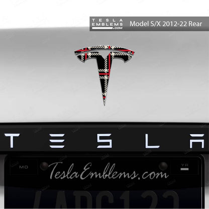 Black Plaid Tesla Emblem Decals (Front + Back) | Model S