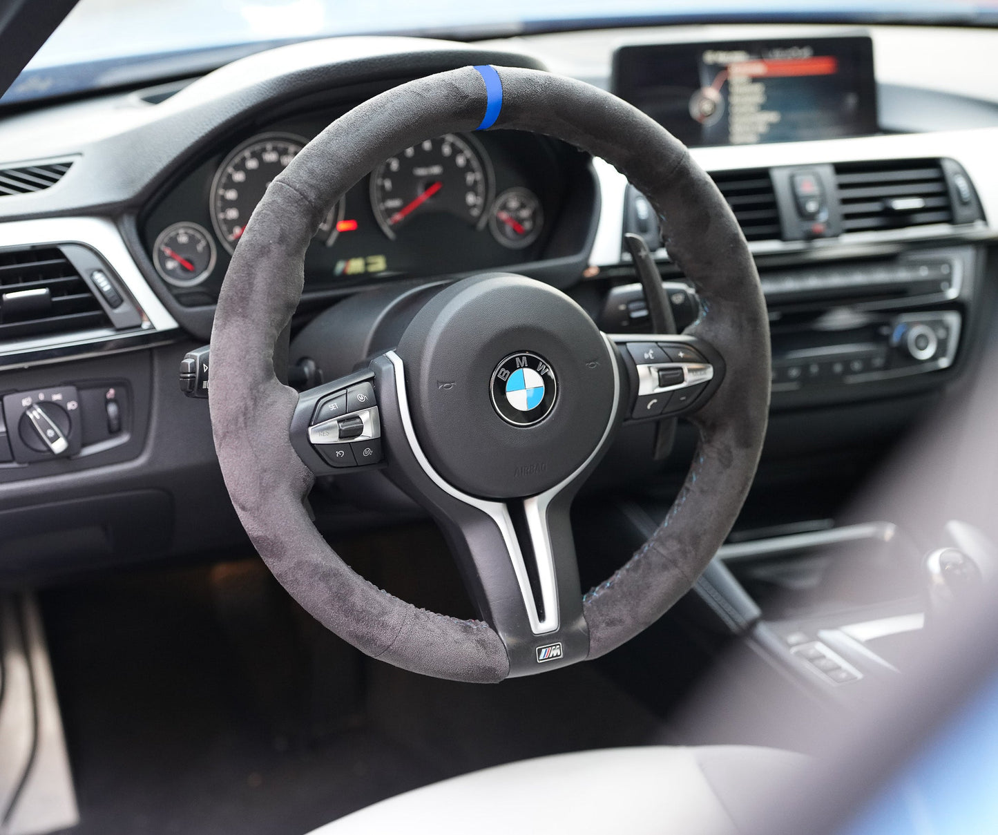 BMW F-Series Alcantara Suede Steering Wheel Cover DIY (Blue Stripe)