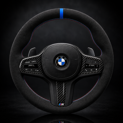 BMW G-Series Alcantara Suede Steering Wheel Cover DIY (Blue Stripe) G80 G20 G30 M3 M4 M340i
