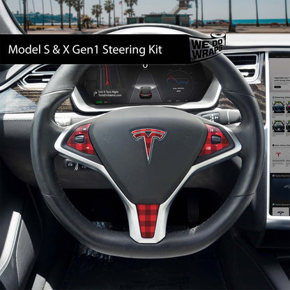 Buffalo Plaid Tesla Steering Wheel Wrap | Model S