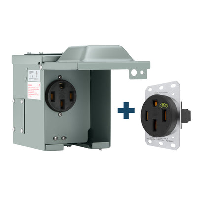 Heavy Duty 50A 14-50R Outlet (HD rated for EV Charging) with Weatherproof Receptacle Box Bundle: LENZ Heavy Duty 50 Amp 14-50R UL-Compliant Receptacle Outlet + Weatherproof Lockable Receptacle Box + HD Coverplate (Collective))