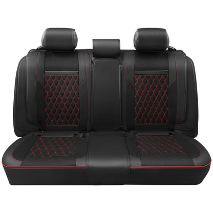 Diamond Stitch Mesh Fabric Seat Covers - Full Set 4PCS Black Red