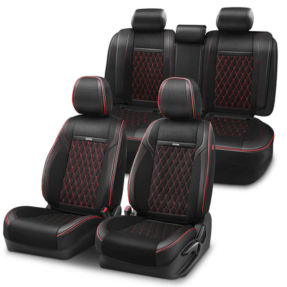 Diamond Stitch Mesh Fabric Seat Covers - Full Set 4PCS Black Red