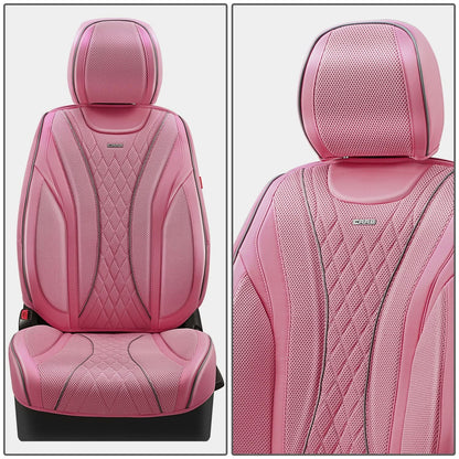 Diamond Stitch Mesh Fabric Leatherette Front Row Seat Covers - Pink