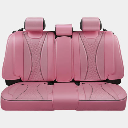 Diamond Stitch Mesh Fabric Leatherette Seat Covers Full Set - Pink