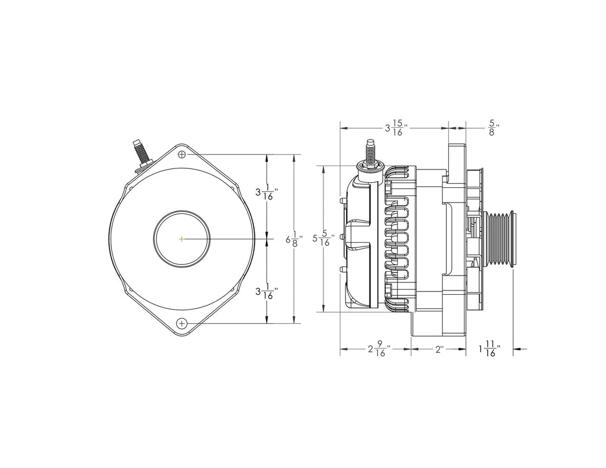 Mechman 240 Amp S Series Alternator 6.15in Bolt Pattern - Chrome with March Pulley