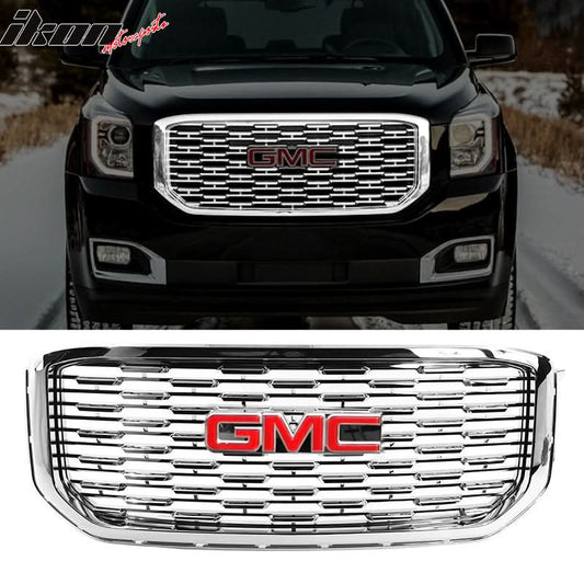 2015-2019 GMC Yukon Denali Front Upper Grille Chrome + Red GMC Emblem