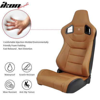 Universal Brown Racing Seat with Dual Slider 6 Point Cam-lock Belt PU