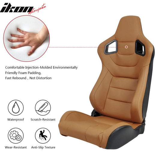 Universal Brown Racing Seat with Dual Slider 6 Point Cam-lock Belt PU