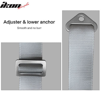 Universal White Bucket Racing Seat Dual Slider Buckle Belt Gray PU
