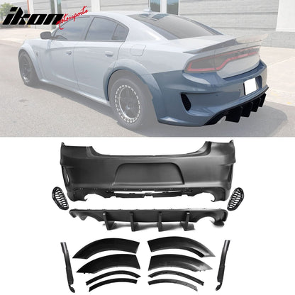 2015-2023 Dodge Charger IKON Matte Black Front Rear Bumper Covers PP