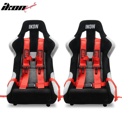 Universal Racing Bucket Seats W/ Slider 4 Point 3" Belt Harness Red