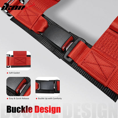 Universal Adjustable Racing Bucket Seats W/4 Point 3" Belt Harness Red