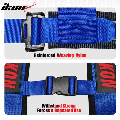 Universal 3" Wide 4 Point Buckle Racing Seat Belt Harness Nylon Blue