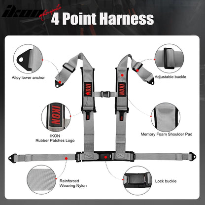 Universal Racing Seat Belt Harness 3" 4 Point Strap Buckle Nylon Grey