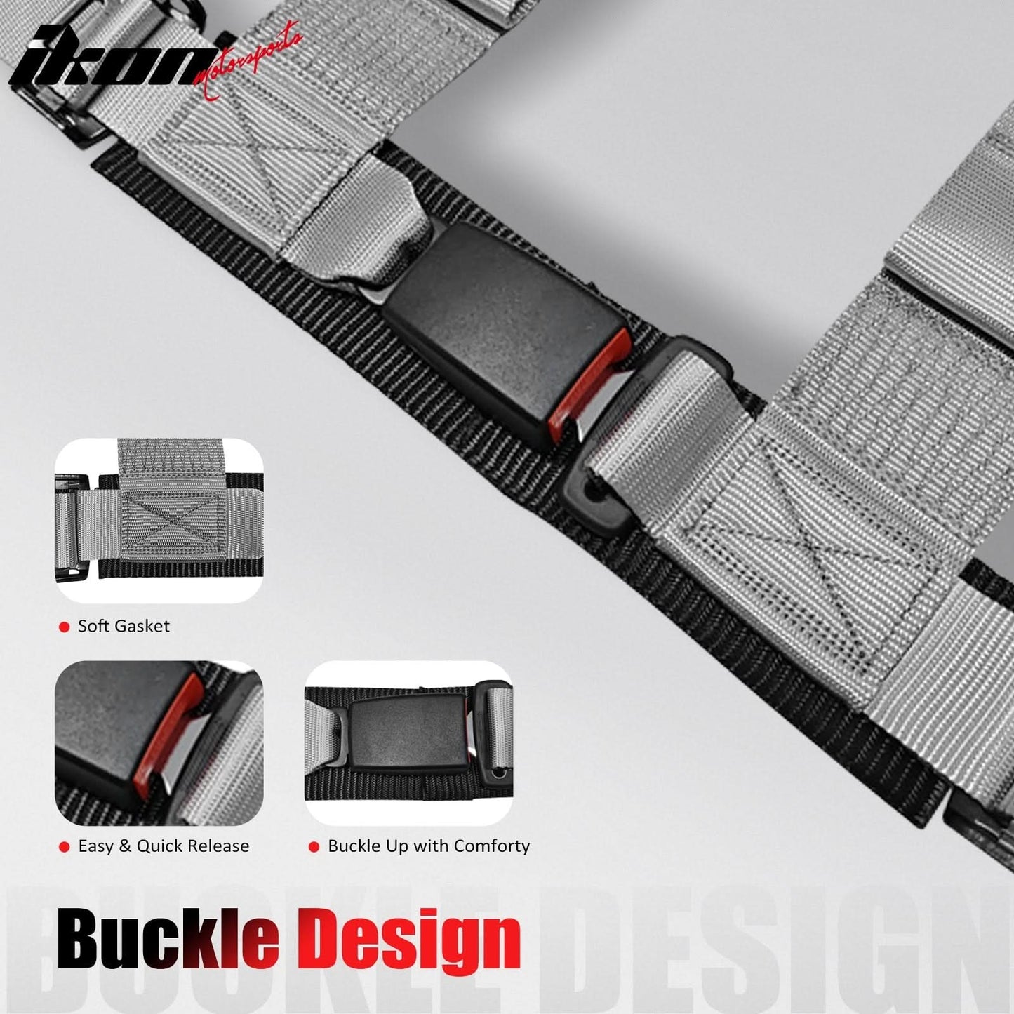 Universal 3" Wide 4 Point Buckle Racing Seat Belt Harness Nylon Grey