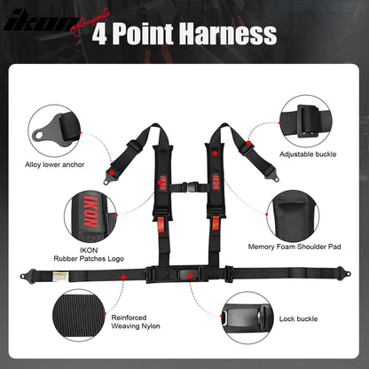 Universal Racing Bucket Seats W/ 4 Point 2" Belt Harness Black