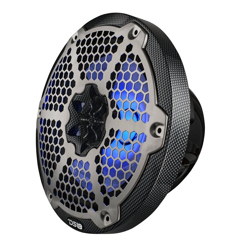 NXL 8" 2-Way Coaxial Marine Speaker With LED RGB Lights 125 Watts Rms 4-Ohm - Black Carbon Fiber