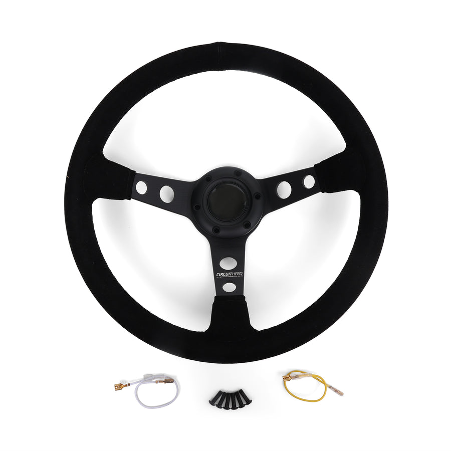 Circuit Hero 3 Spoke Steering Wheel with Holes 345mm/70mm Dish 6 Bolt