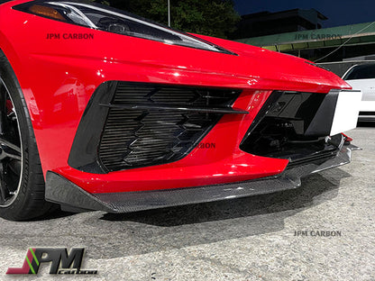 5VM Style Carbon Fiber Front Bumper Add-on Lip Fits For 2020-2025 Chevrolet Corvette C8 Stingray & Z51  Only