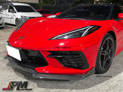 5VM Style Carbon Fiber Front Bumper Add-on Lip Fits For 2020-2025 Chevrolet Corvette C8 Stingray & Z51  Only