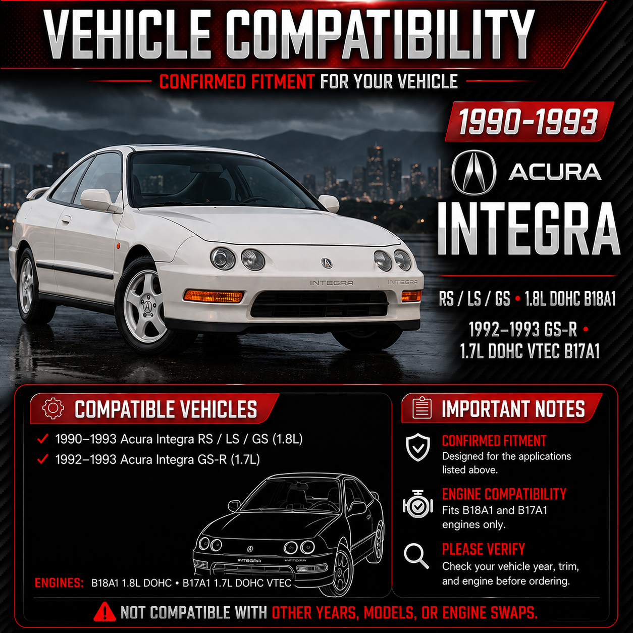 Cold Air Intake Kit For 1990-1993 Acura Integra 1.7L/1.8L I4 | Rtunes Racing | CI-AC-01