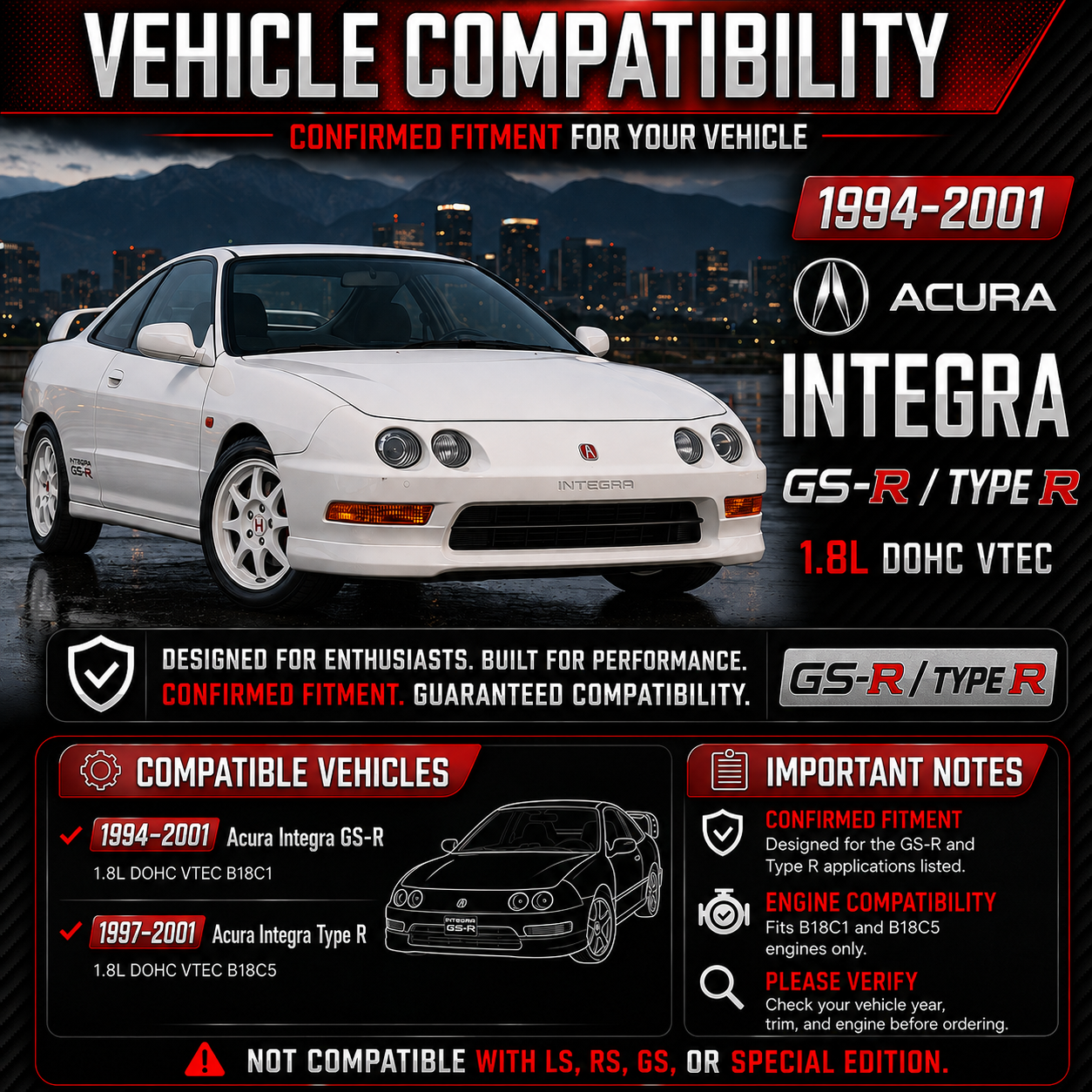 Cold Air Intake Kit For 1994-2001 Acura Integra GSR/Type R | Rtunes Racing | CI-AC-03