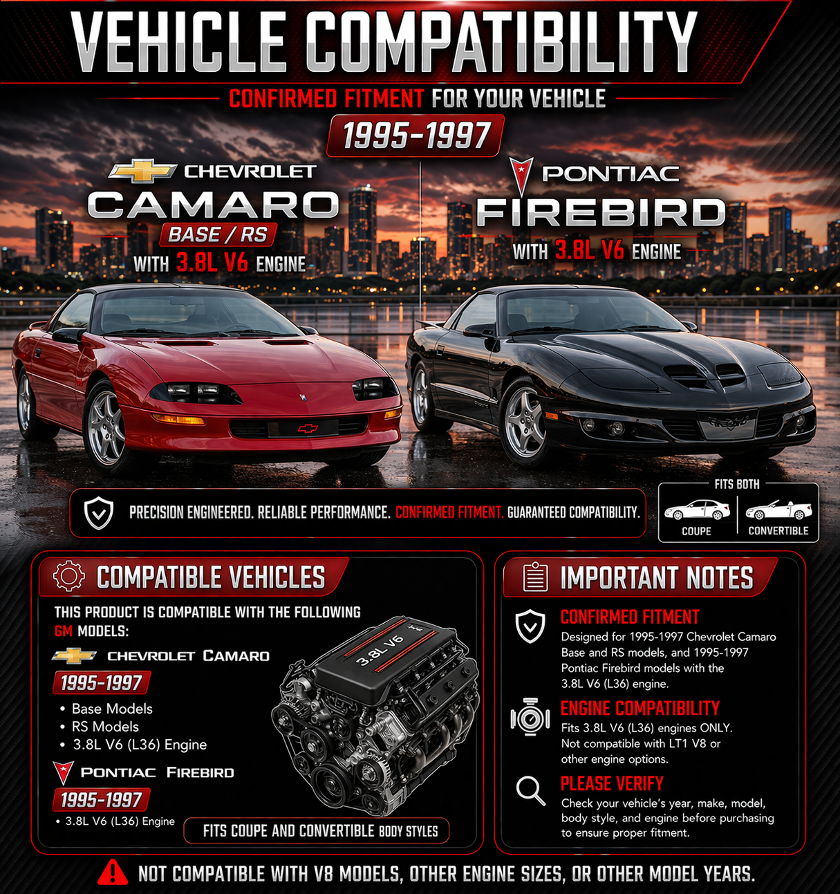 Cold Air Intake Kit For 1995-1997 Chevrolet Camaro/Pontiac Firebird 3.8L V6 | Rtunes Racing | CI-CH-04