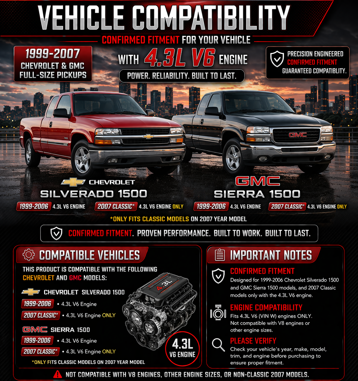 Cold Air Intake Kit For 1999-2006 Silverado 1500 & 2007 CLASSIC 4.3L V6 | Rtunes Racing | CI-CH-06