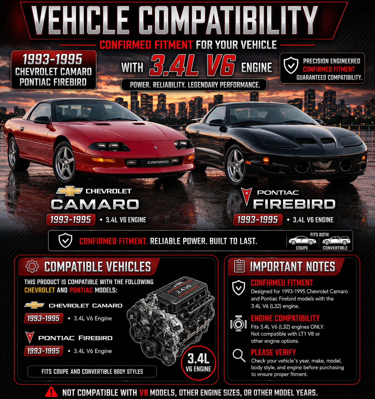 Cold Air Intake Kit For 1993-1995 Camaro/Firebird 3.4 V6 | Rtunes Racing | CI-CH-07