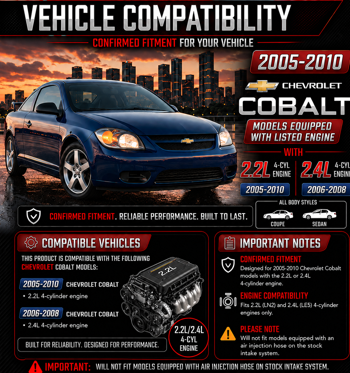 Cold Air Intake Kit For 2005-2010 Cobalt 2.2L & 05-08 Cobalt SS 2.4L | Rtunes Racing | CI-CH-08