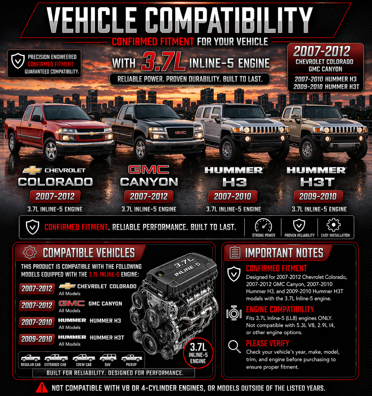 Cold Air Intake Kit For 2007-2012 Canyon/Colorado/H3/H3T 3.7 | Rtunes Racing | CI-CH-11