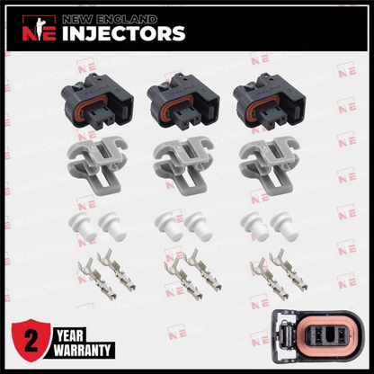 Delphi Fuel Injector Connector Kit Multec 2 Plug W Lock - Pins & Seals Set of 3