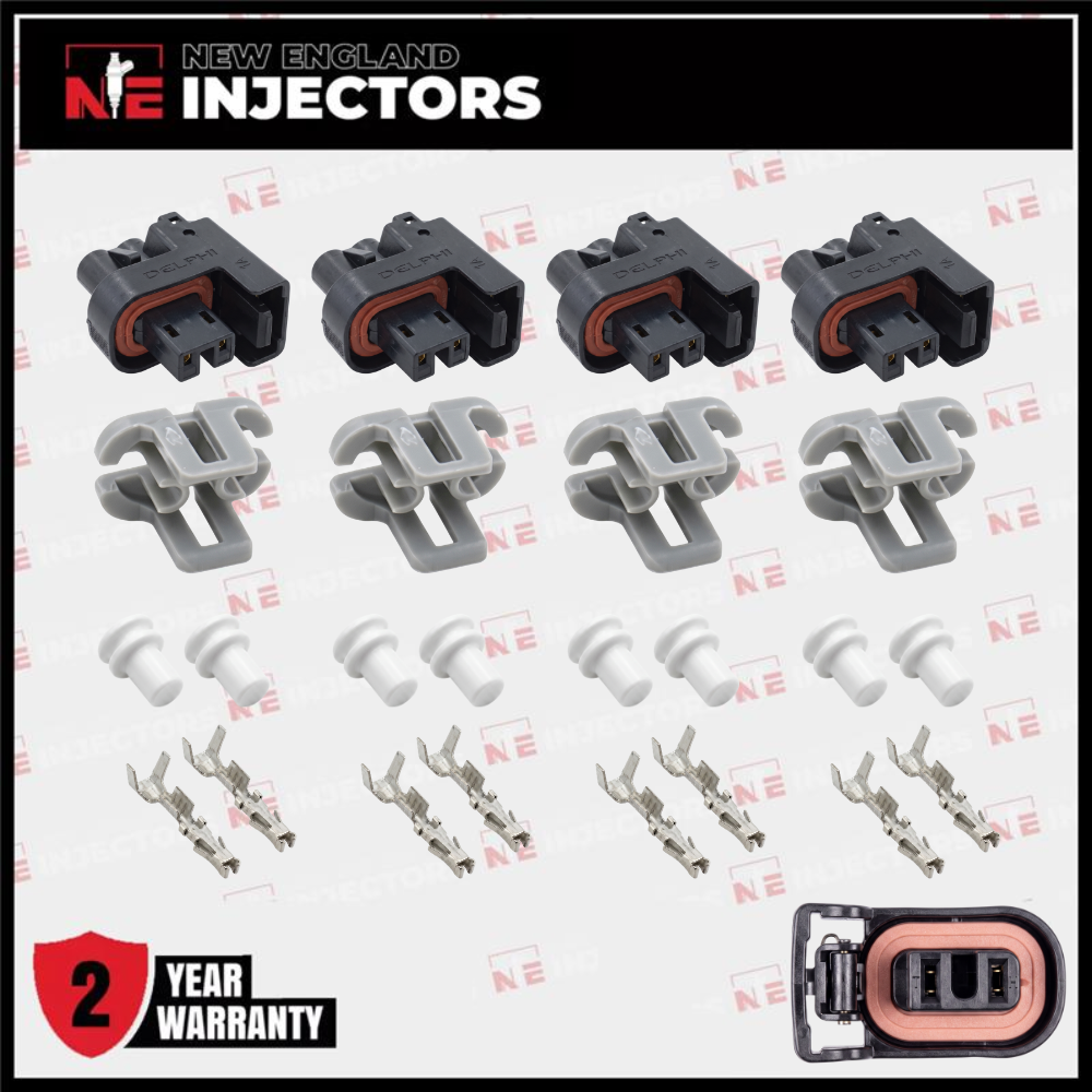 Delphi Fuel Injector Connector Kit Multec 2 Plug W Lock - Pins & Seals Set of 4