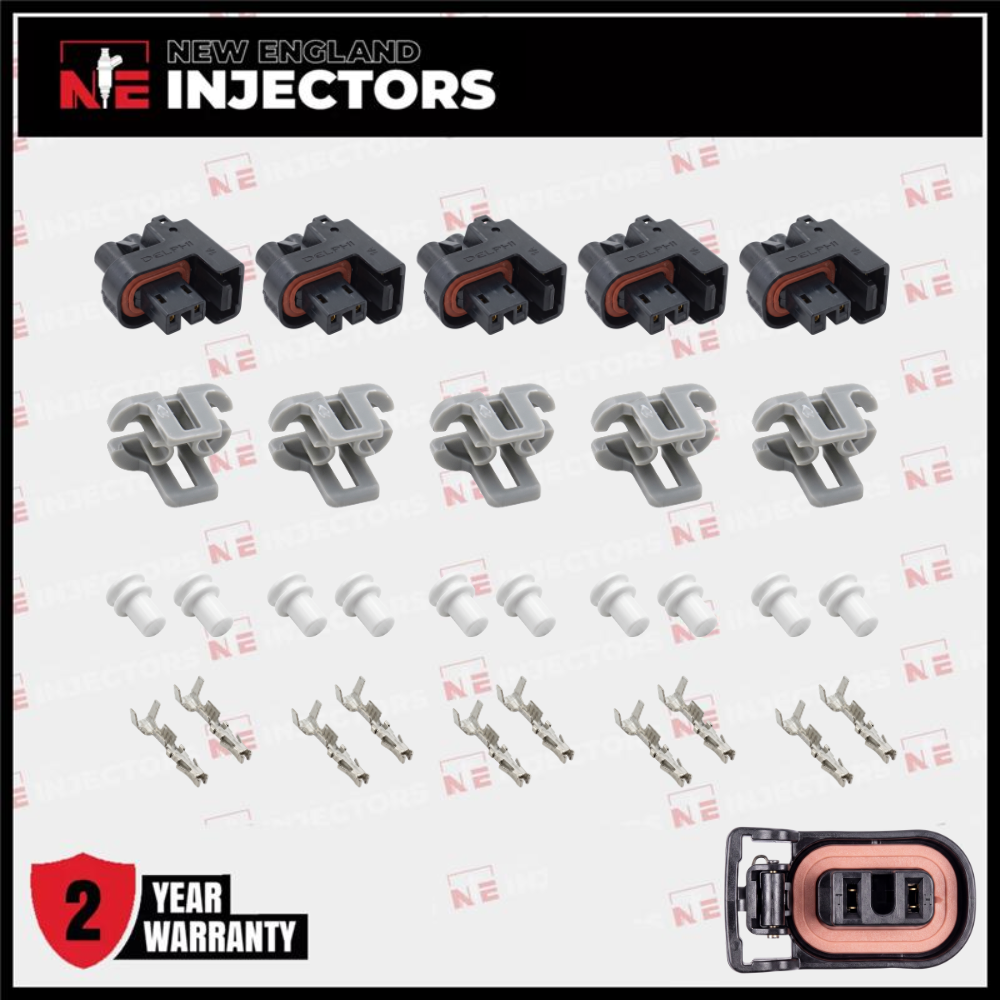 Delphi Fuel Injector Connector Kit Multec 2 Plug W Lock - Pins & Seals Set of 5