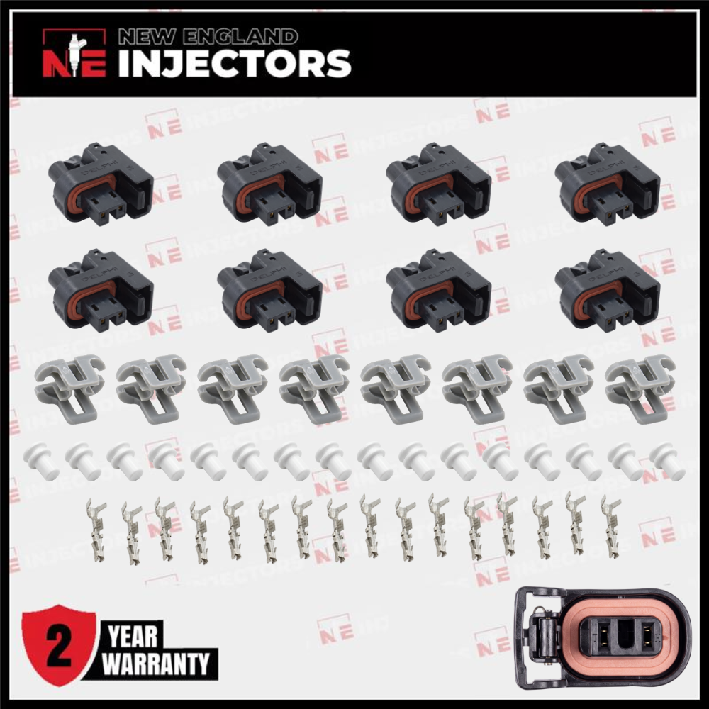 Delphi Fuel Injector Connector Kit Multec 2 Plug W Lock - Pins & Seals Set of 8