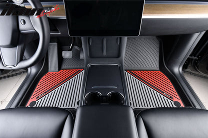 2020-2024 Tesla Model Y 3D Floor Mats Black& Gray& Red TPE Injection