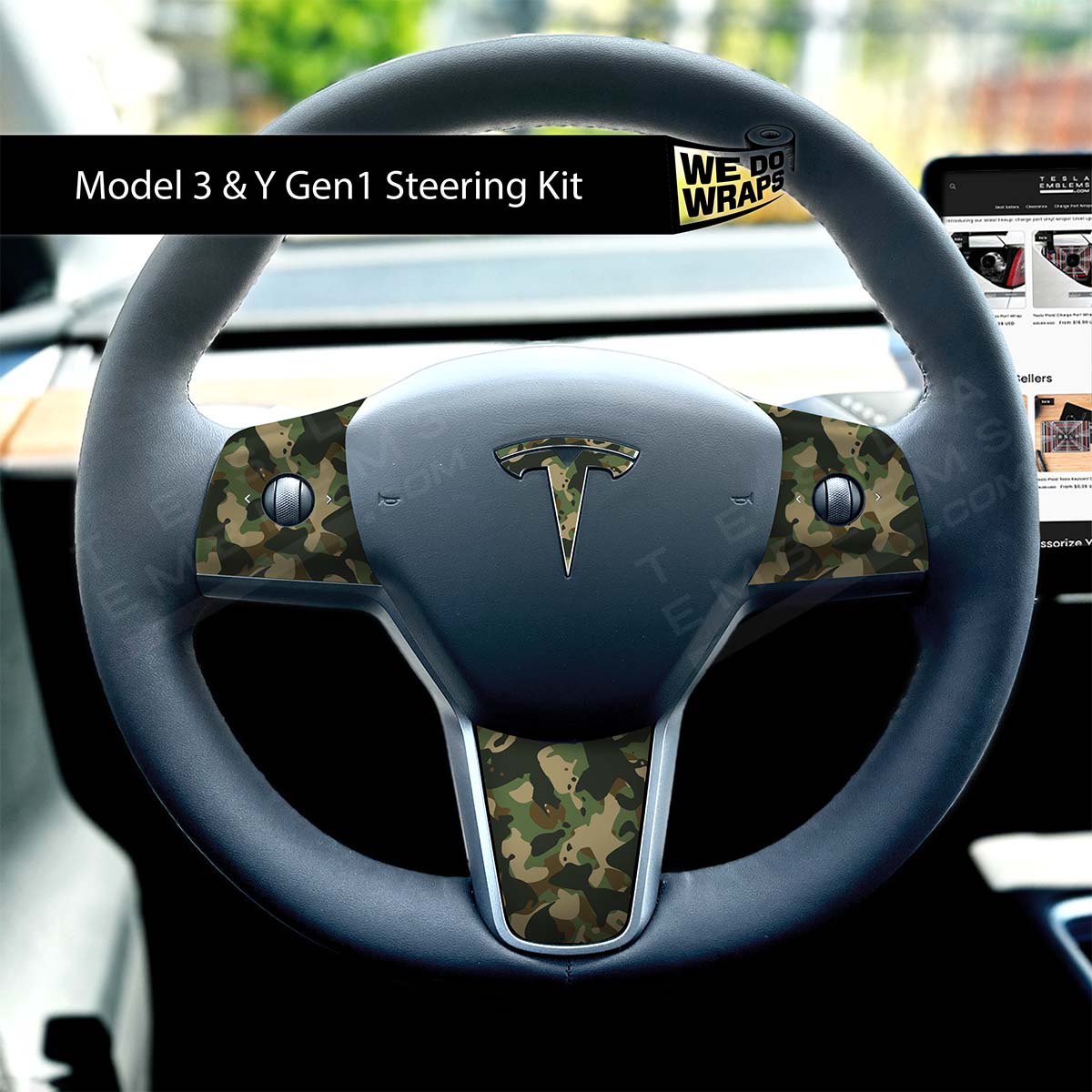 Camo Tesla Steering Wheel Wrap | M3 2017-Jan 2024