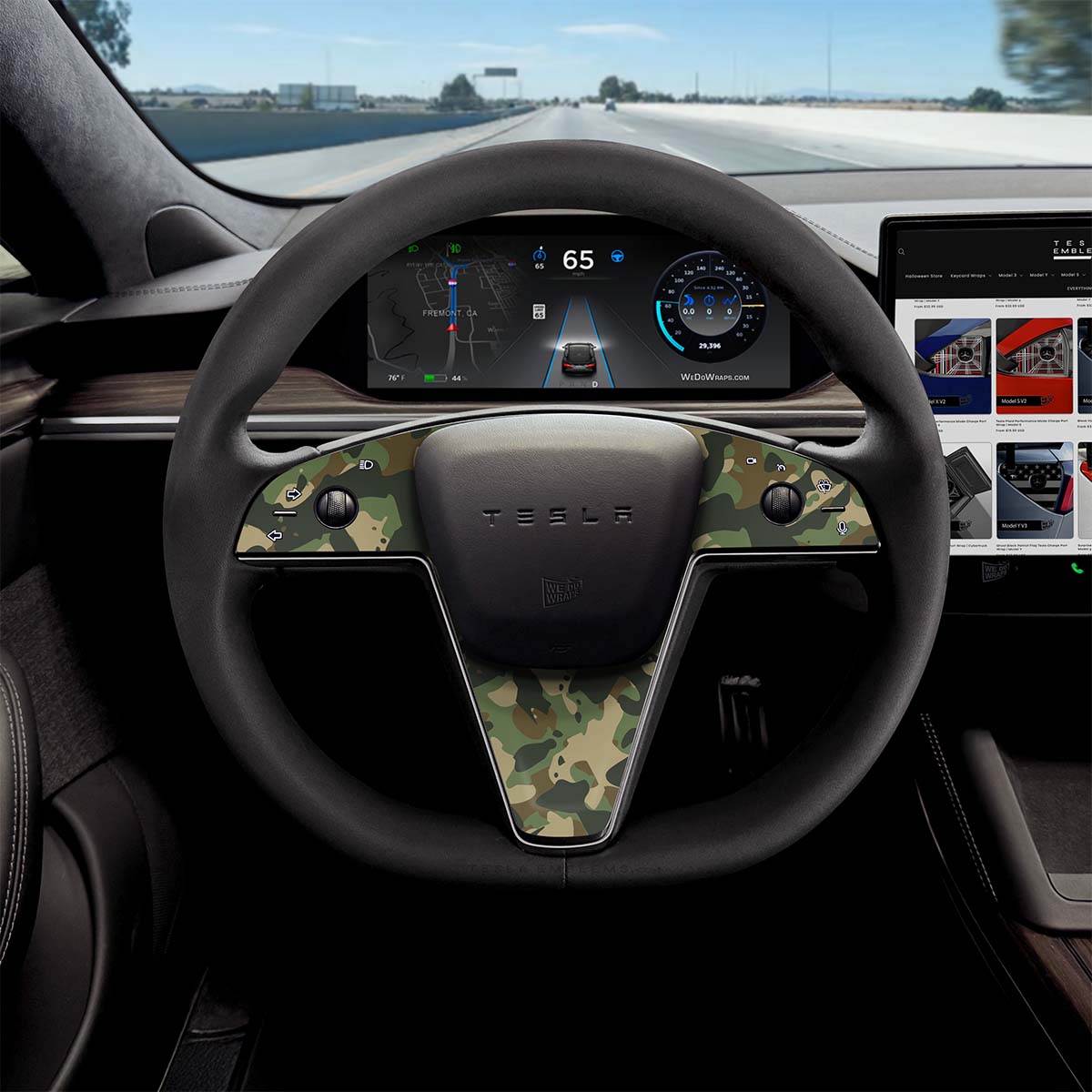 Camo Tesla Steering Wheel Trim Decal Kit (3pcs) | Model S ’21-26