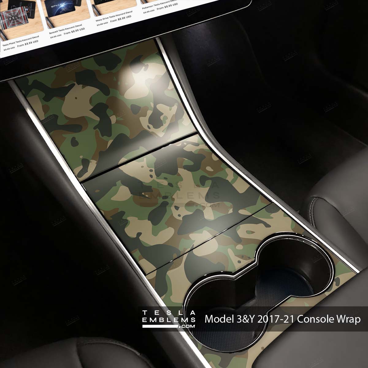 Military Green Camo | Tesla Center Console Wrap Kit | Model 3 ’17-20