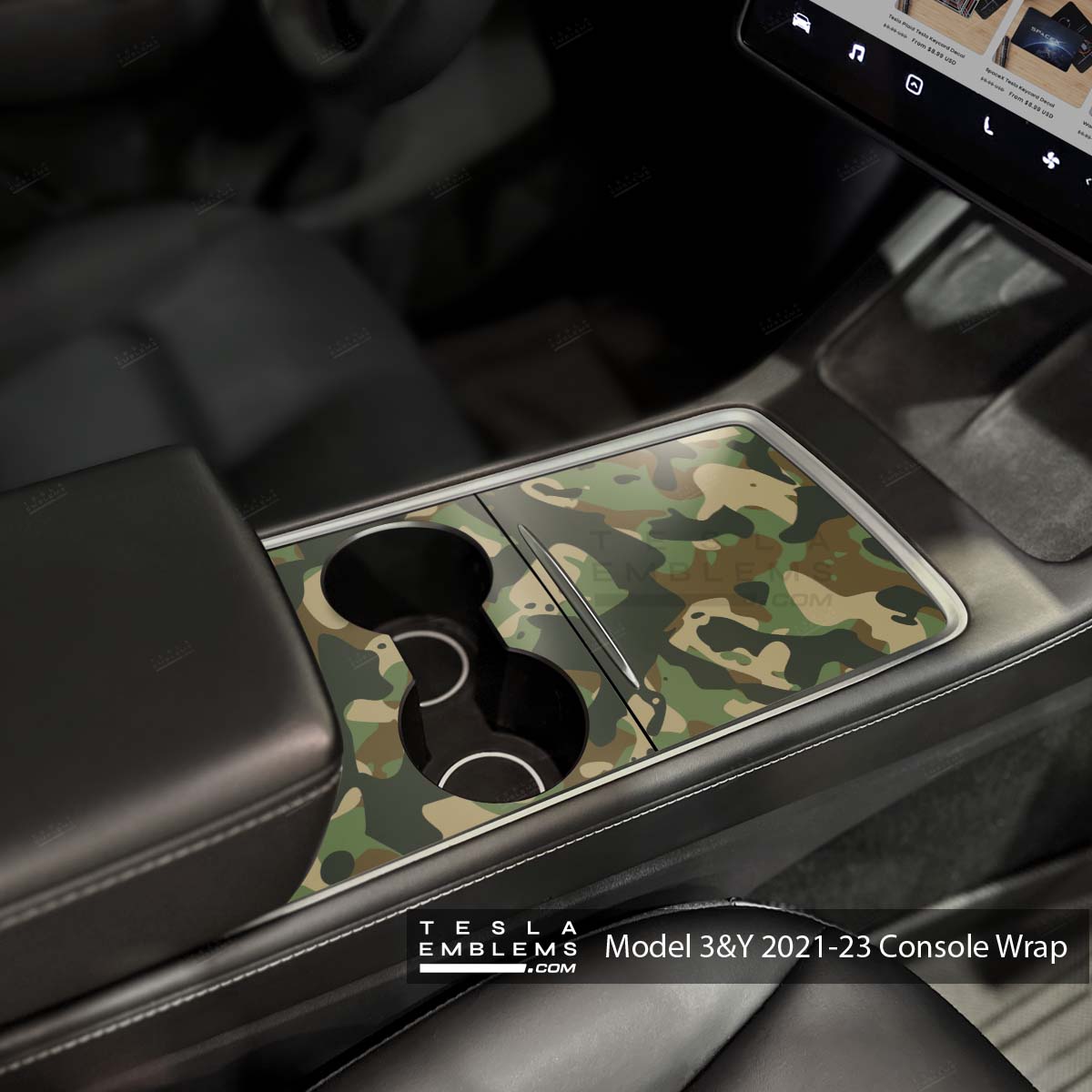 Military Green Camo | Tesla Center Console Wrap Kit | Model 3 '21-24