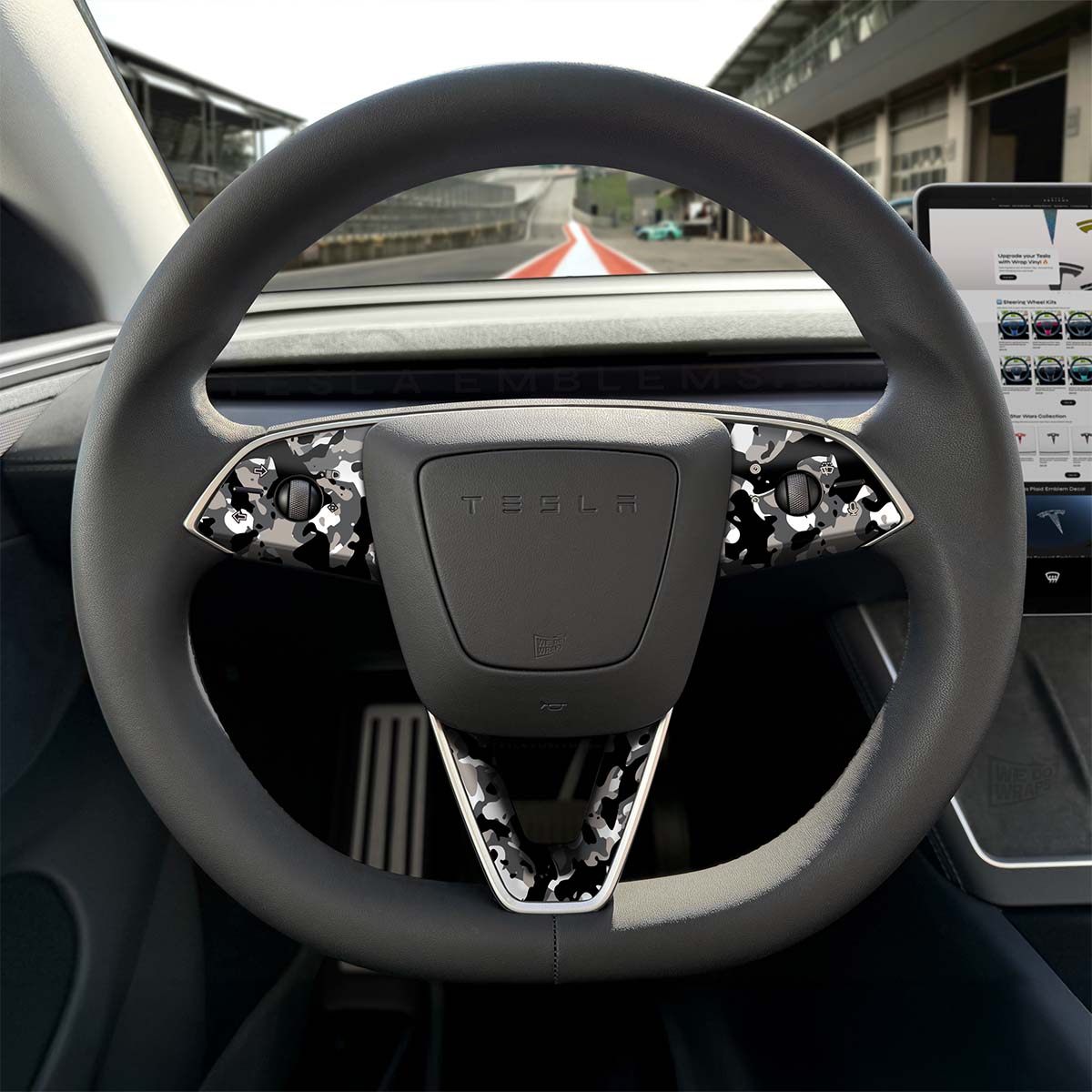 Camo Tesla Steering Wheel Trim Decal Kit (3pcs) | Model 3