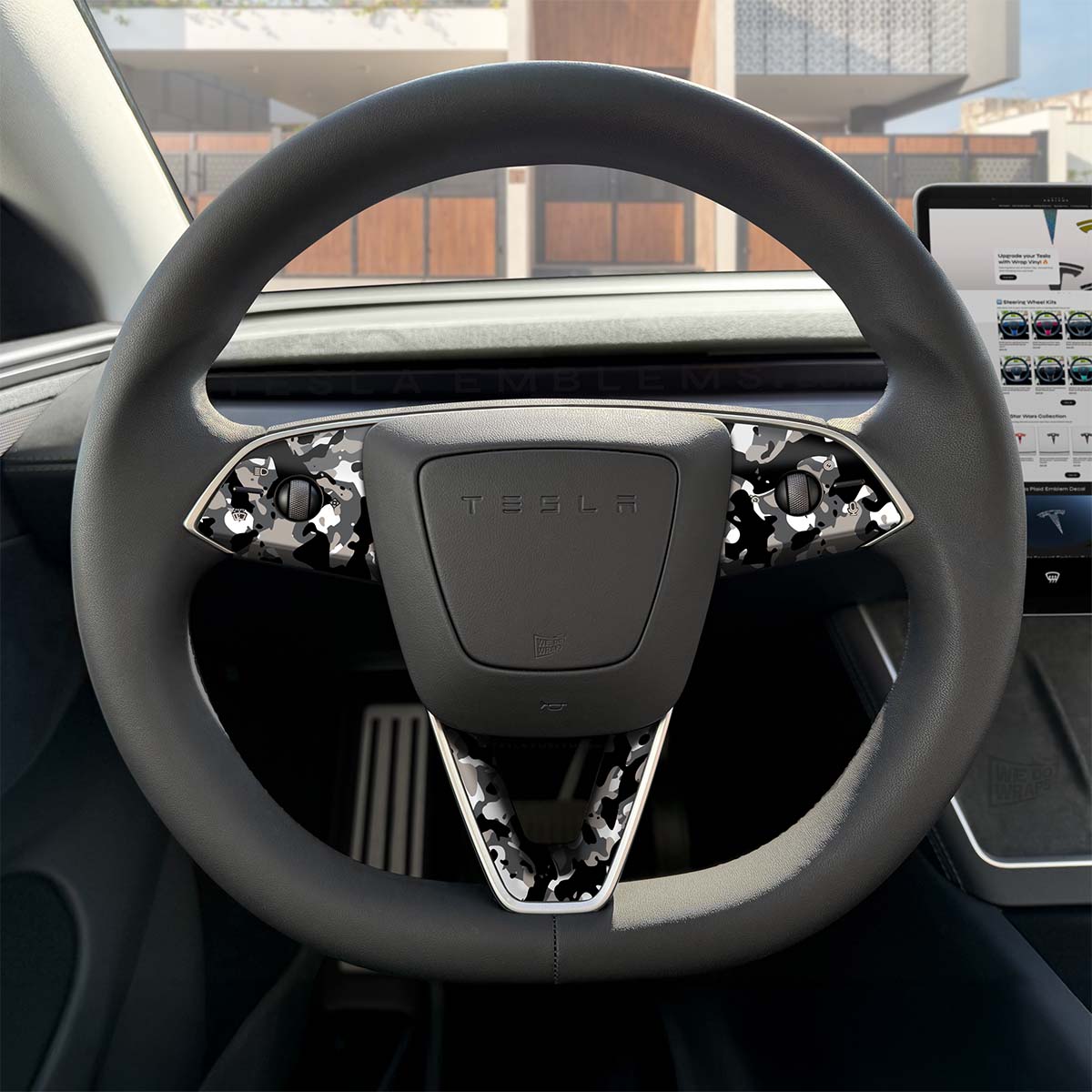 Camo Tesla Steering Wheel Trim Decal Kit (3pcs) | Model 3