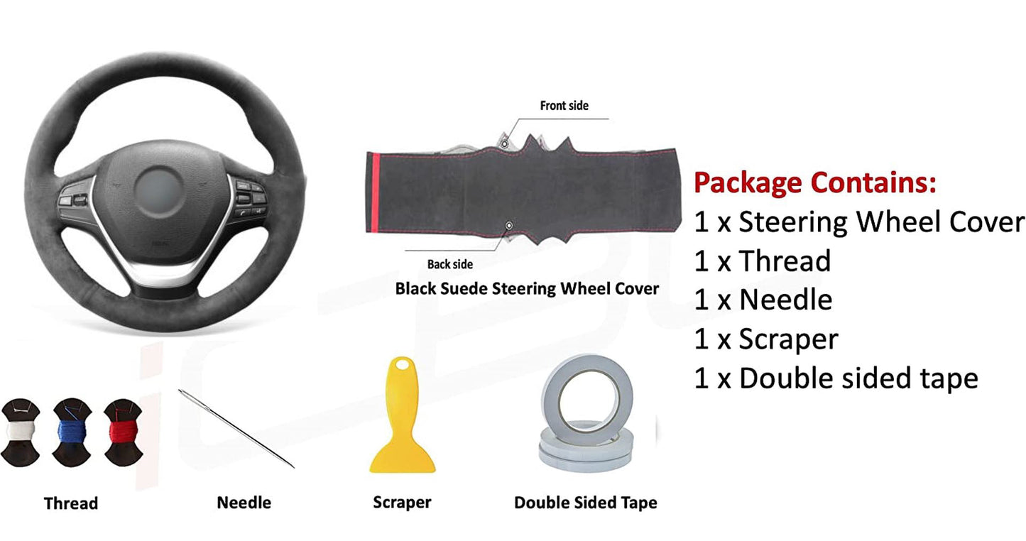 BMW F-Series Alcantara Suede Steering Wheel Cover Non-M sport DIY (Red Stripe)
