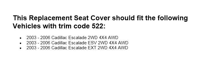 2003-2006 Cadillac Escalade Seat Cover in Gray: Choose From Variation