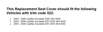 2003-2006 Cadillac Escalade Seat Cover in Gray: Choose From Variation