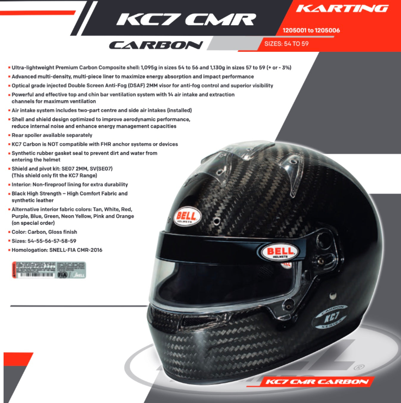Bell KC7 CMR Carbon Fiber Karting Helmet | Snell-FIA CMR-2016