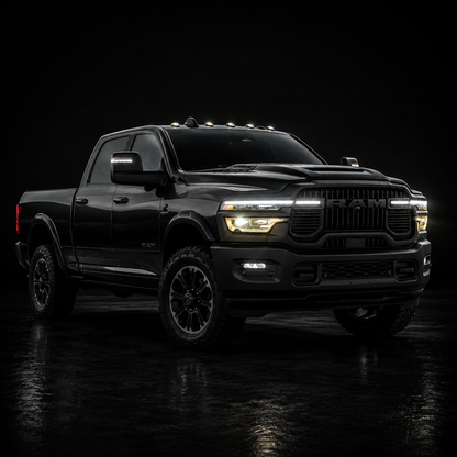 2025-2026 Ram 2500/3500 (6th-Gen) LED Grille Light Kit – Curved Fit, IP67, Bolt-On, Silver or Black Anodized Frame